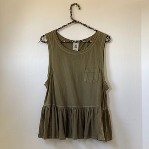 Free People Army Green Relaxed Peplum Tank